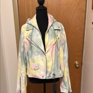 Sz XL BLANKNYC Nocturne pastel tie-dye faux leather moto jacket NWT. Nice!